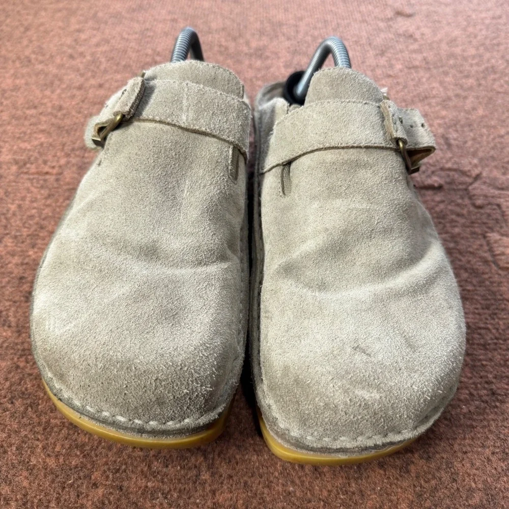 Earth Kalso Plateau Khaki Suede Clogs Mens 11.5 Negative Heel Buckle Mules Shoes